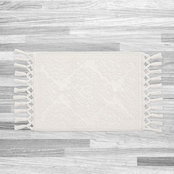 Jean Pierre - Ricardo Bath Mat Woven Fringe Bathroom Rugs 100% Cotton, Ivory - Picture 3 of 6